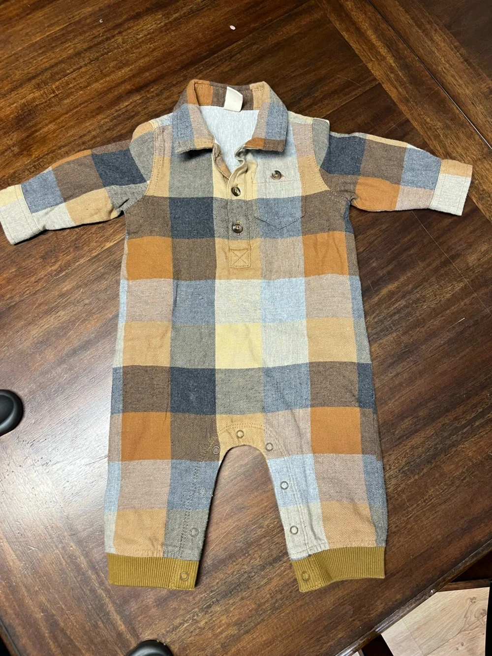 Tucker and Tate Plaid Baby One-Piece Romper in Mustard, Gray & Brown